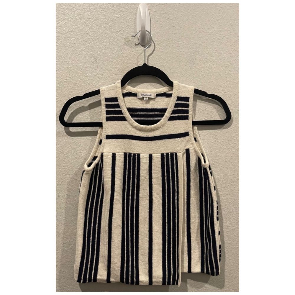 MADEWELL Stripe-Play Sleeveless Sweater Tank Bright Ivory Navy - Picture 3 of 5